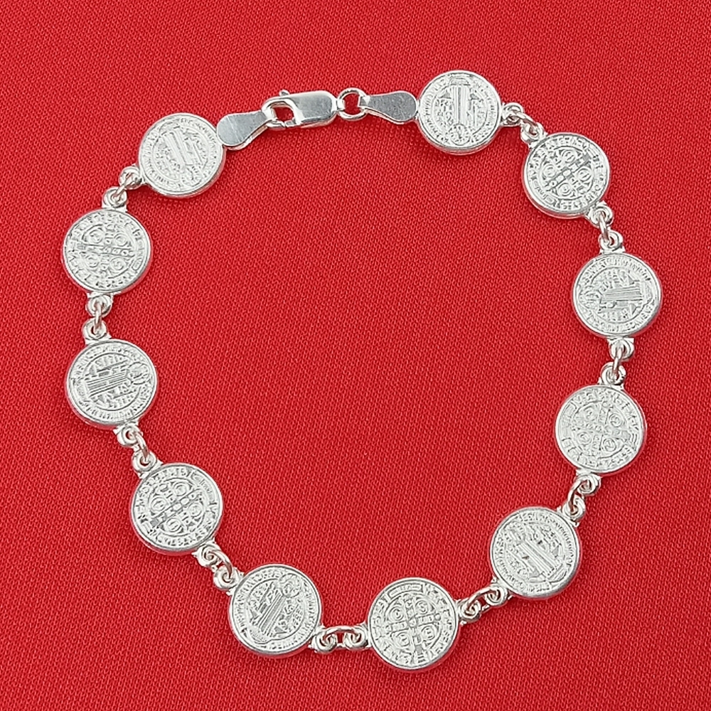 925 Sterling Silver Womens‎ Mens St Benedict  Bracelet pulso de plata San…
